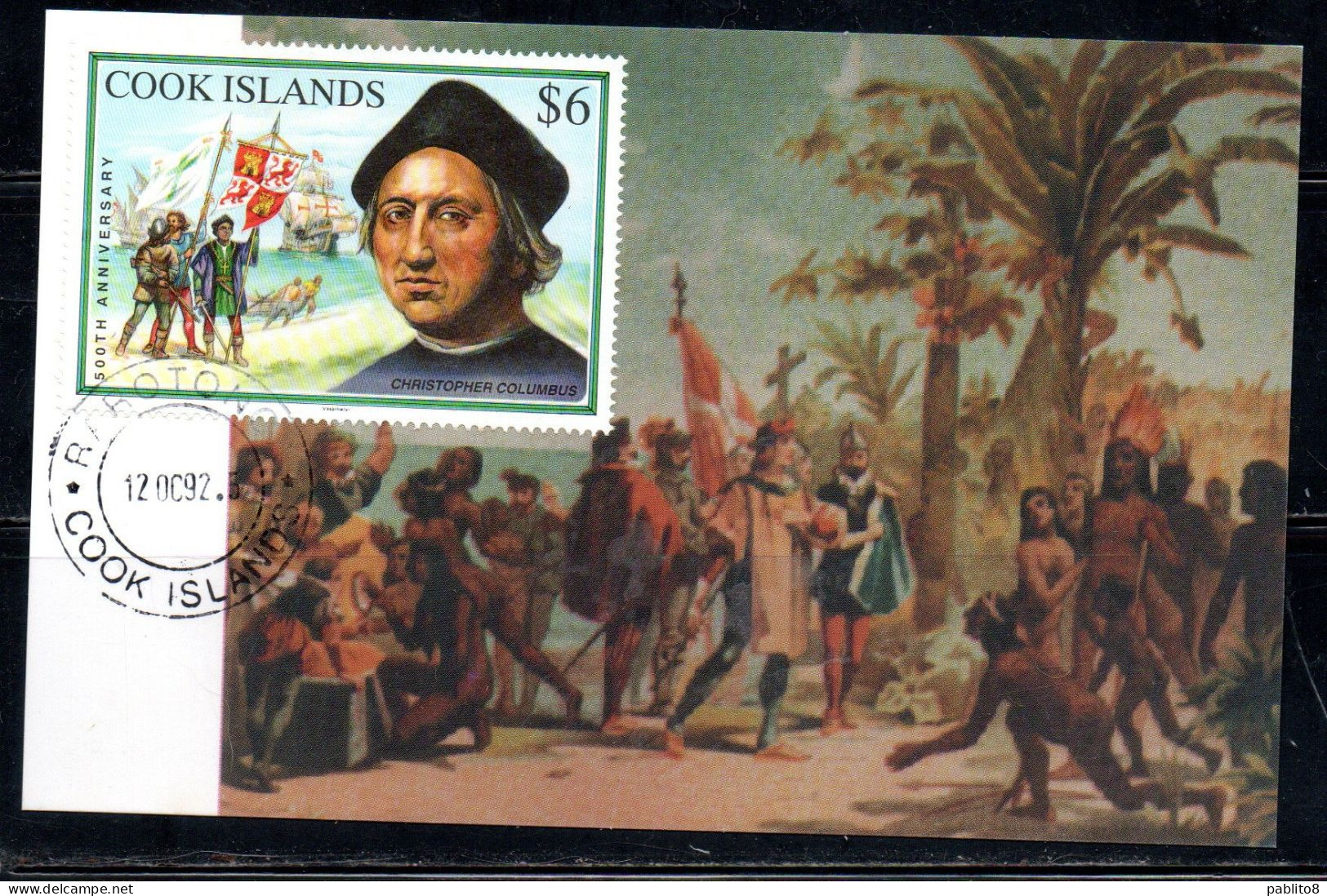 COOK ISLANDS ISOLE 1992 DISCOVERY OF AMERICA COLUMBUS CRISTOFORO COLOMBO 6$ MAXI MAXIMUM CARD - Islas Cook