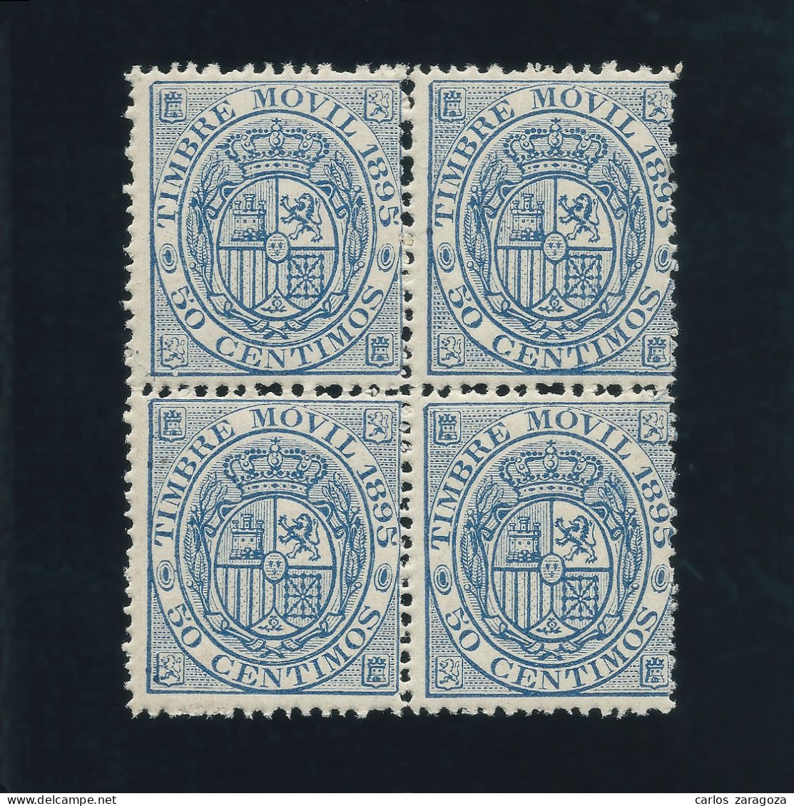 España 1895 — TIMBRE MOVIL 50 Cts — 4 Sellos Fiscales En Bloque, Nuevos ** MNH - Revenue Stamps
