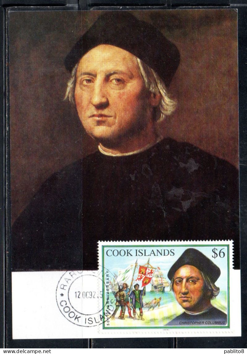 COOK ISLANDS ISOLE 1992 DISCOVERY OF AMERICA COLUMBUS CRISTOFORO COLOMBO 6$ MAXI MAXIMUM CARD - Cookeilanden