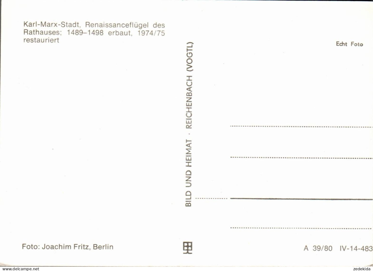 H1909 - Karl Marx Stadt - Rathaus Ohne Turmspitze - Bild Und Heimat Reichenbach - Chemnitz (Karl-Marx-Stadt 1953-1990)