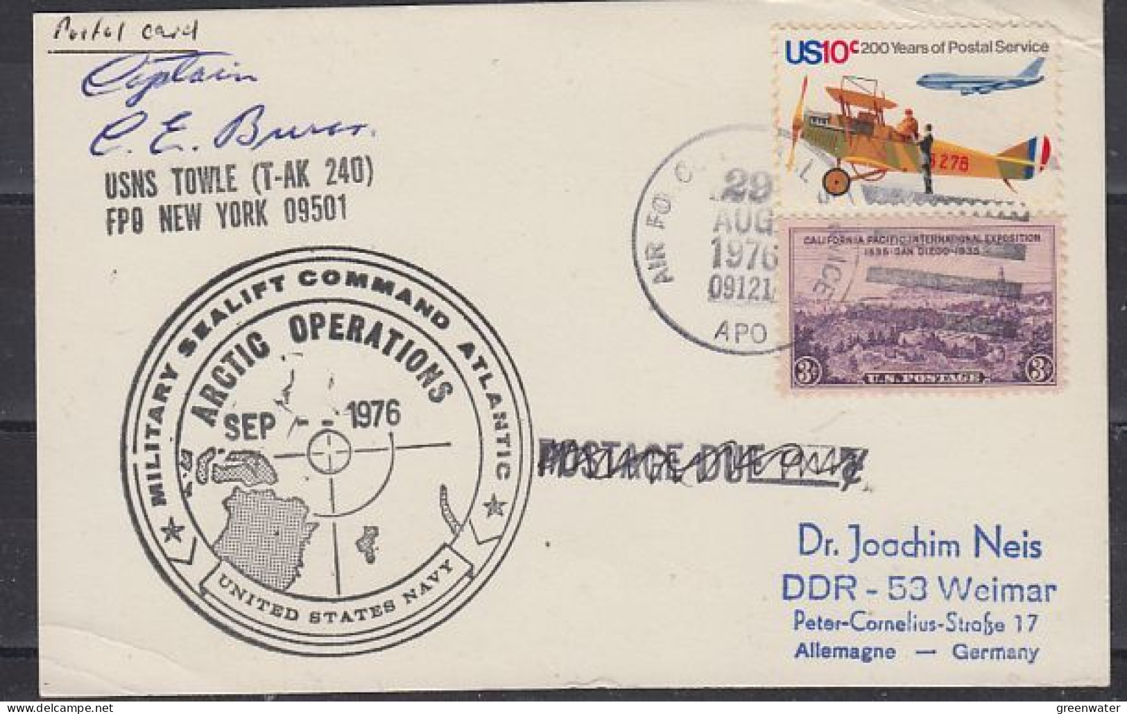 USA USNS Towle  Arctic Operations  Signature Cpt  Ca Air Force 29 AUG 1976 (59734) - Polar Ships & Icebreakers