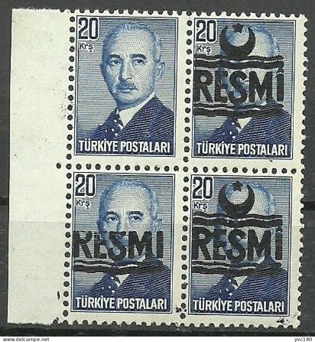 Turkey; 1955 Official Stamp 20 K. "Partially Missing Overprint ERROR" - Official Stamps