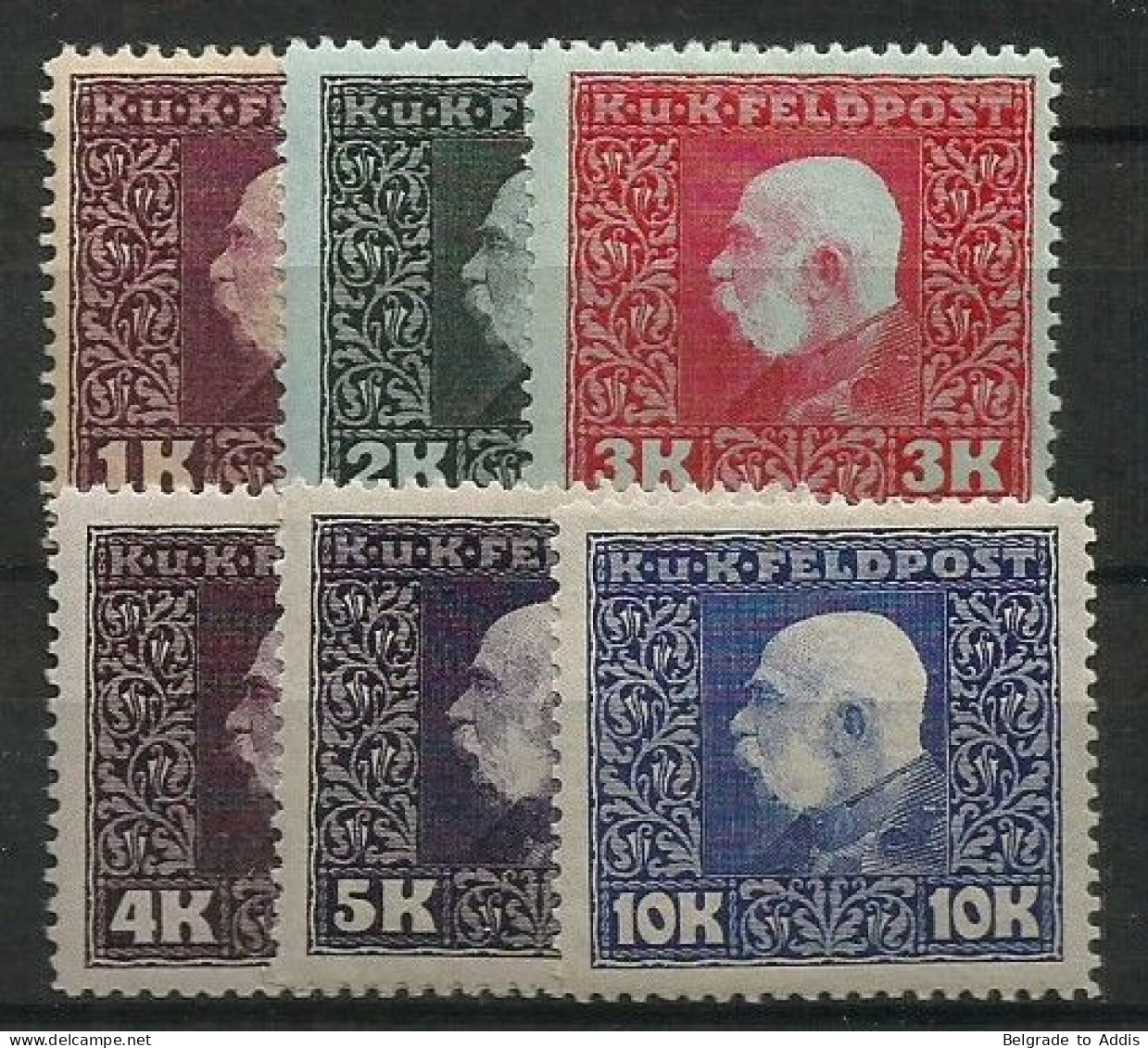 Austria K.u.K. Feldpost Hungary Mi.43/48 Part Set Key Values MH / * 1915/17 - Unused Stamps