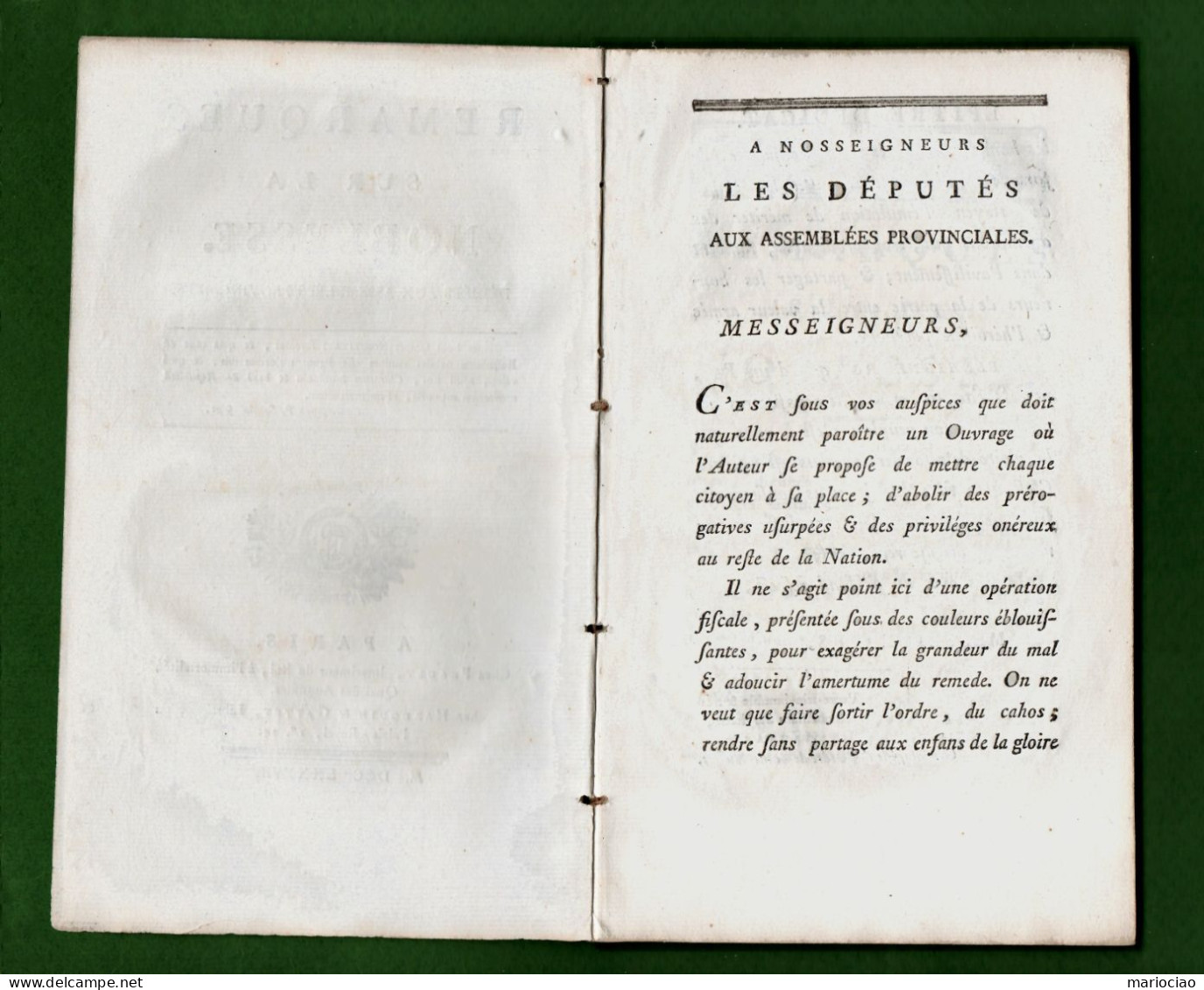 D-FR Pré-Révolution REMARQUES SUR LA NOBLESSE Dédiées Aux Assemblées Provinciales 1787 Par Antoine Maugard - Documents Historiques