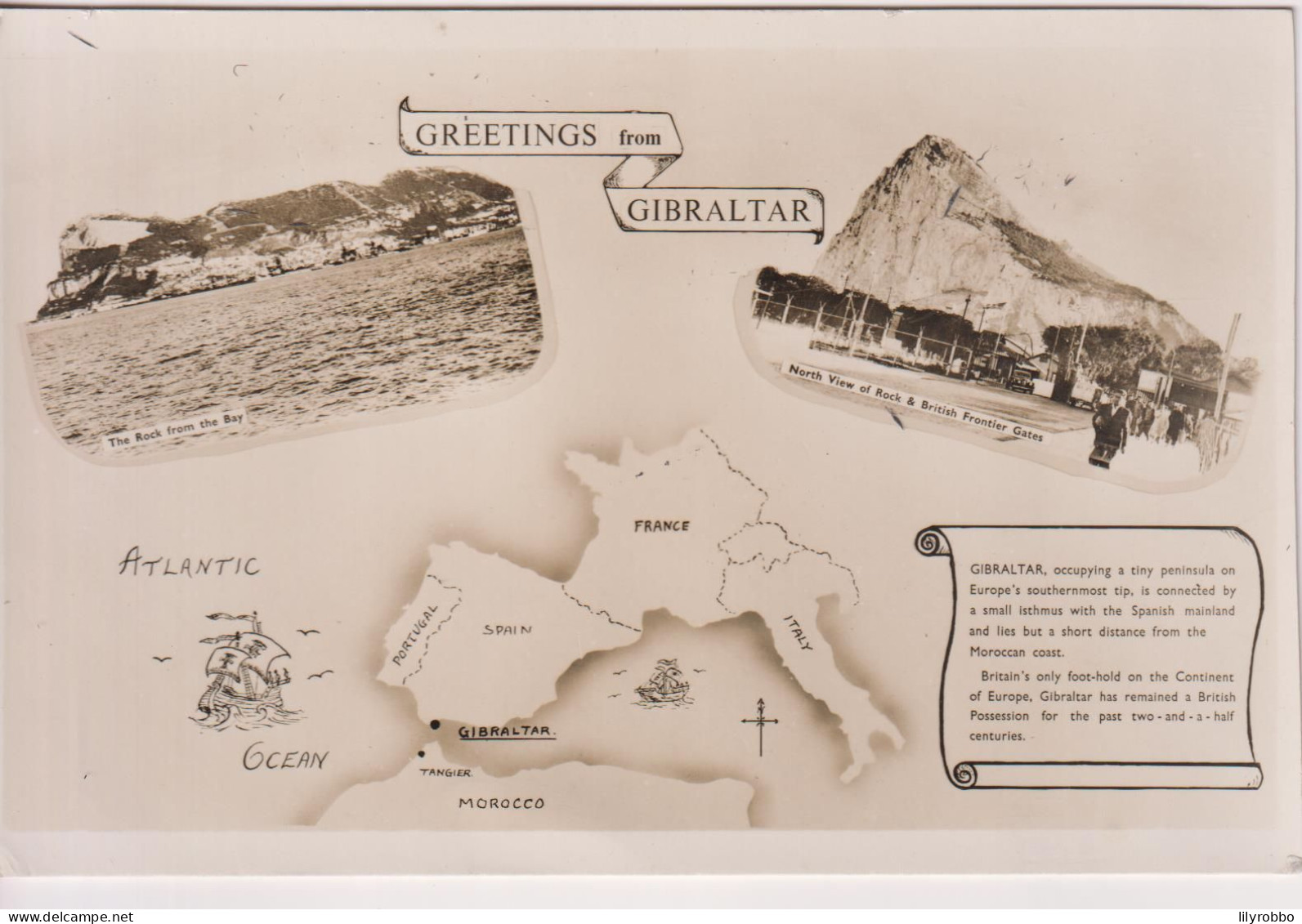 GIBRALTAR - Map Of Region And Views - RPPC - Cartes Géographiques
