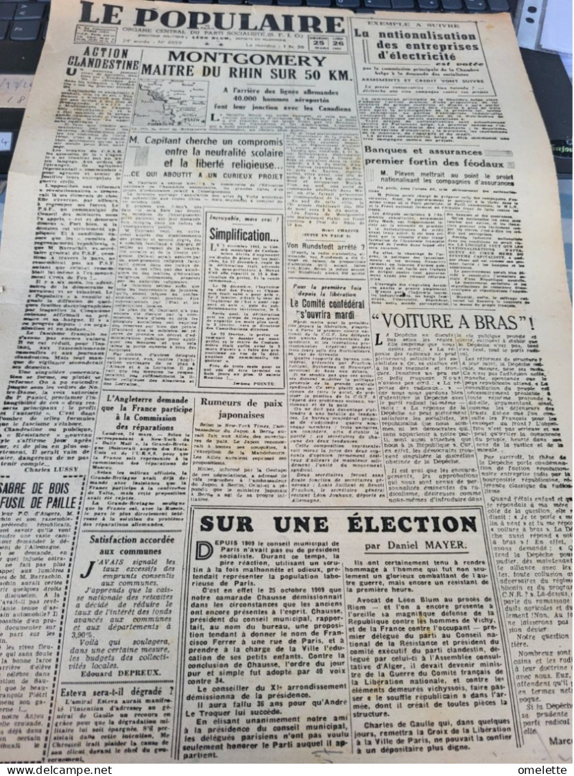 POPULAIRE 45/ACTION LUSSY /MONTGOMERY/NATIONALISATION ELECTRCITE /ELECTION DANIEL MAYER - Autres & Non Classés