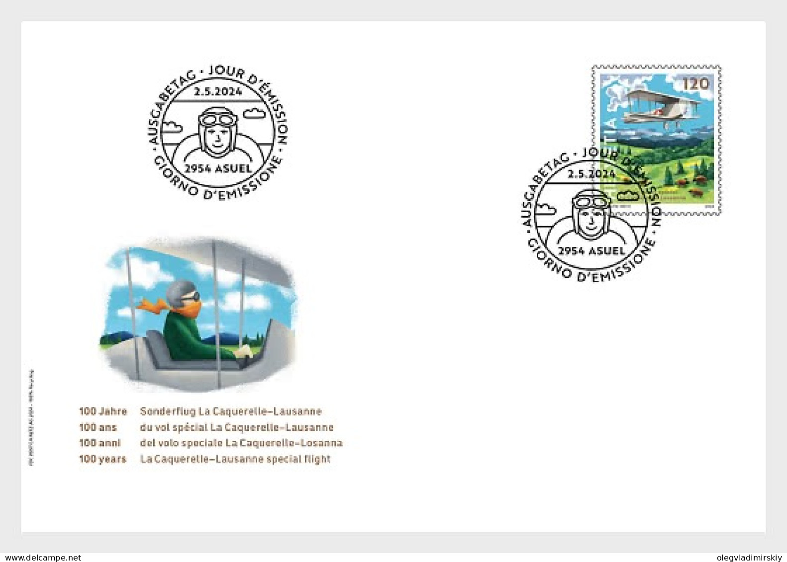 Switzerland Schweiz Suisse 2024 100 Years La Caquerelle - Lausanne Special Fight Aviation Airplane FDC - FDC