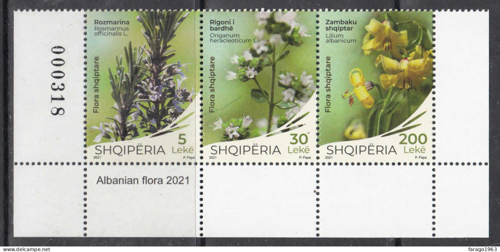 2021 Albania Flora Flowers Complete Strip Of 3 MNH - Albanië