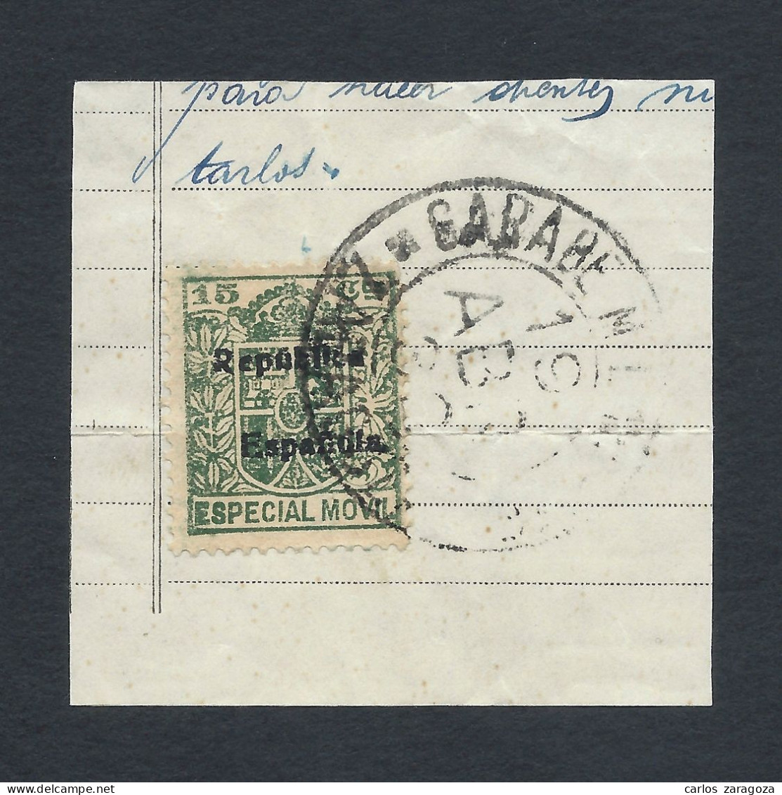 España 1932 — TIMBRE ESPECIAL MOVIL 15 Cts — Habilitados, República Española — En Fragmento De Factura - Steuermarken