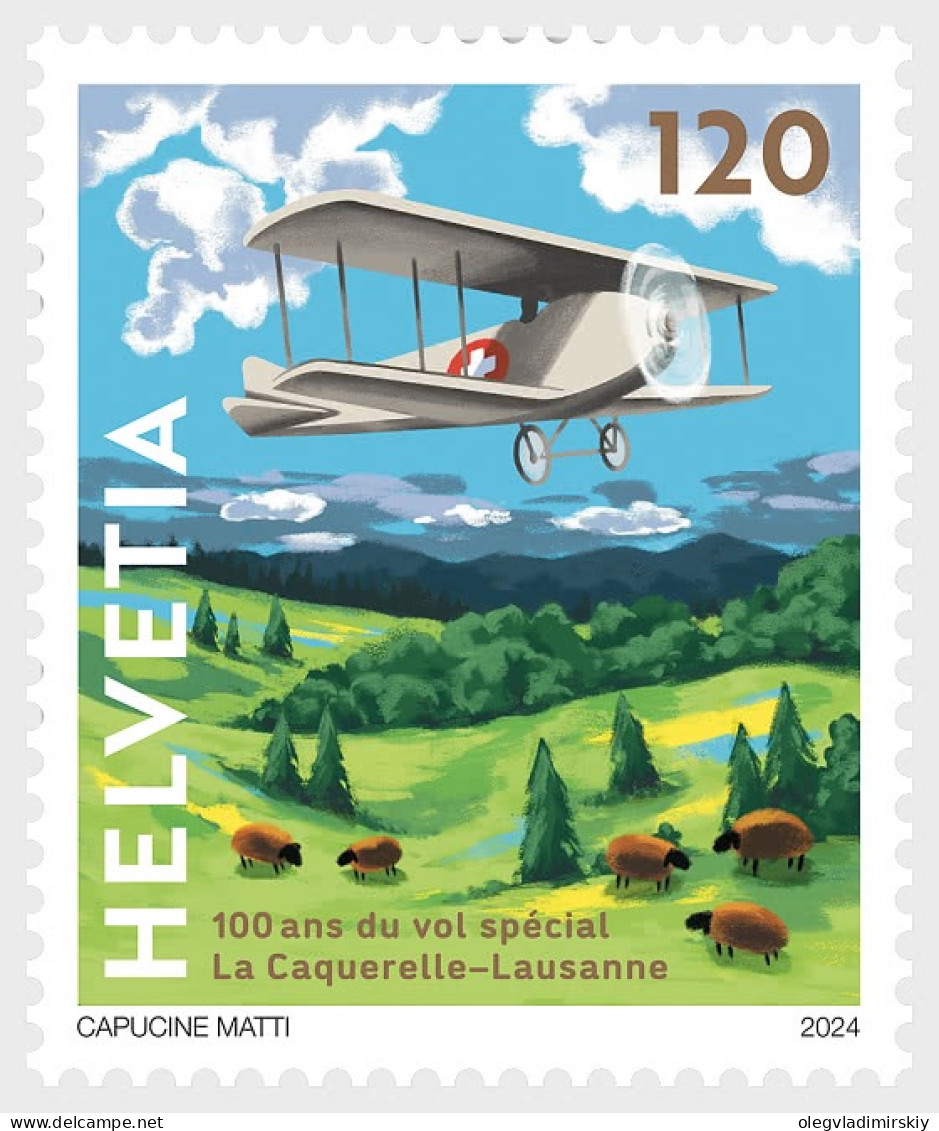 Switzerland Schweiz Suisse 2024 100 Years La Caquerelle - Lausanne Special Fight Aviation Airplane Stamp MNH - Airplanes