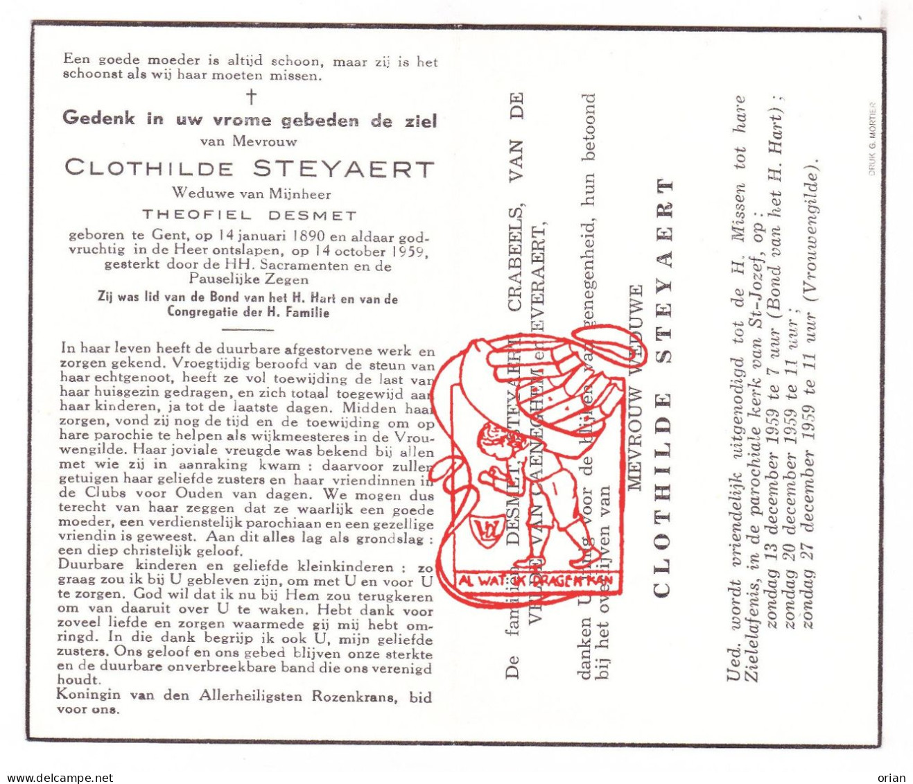 DP Clothilde Steyaert ° Gent 1890 † 1959 X Theofiel Desmet // Crabeels Vandevelde Van Caeneghem Everaert - Devotion Images