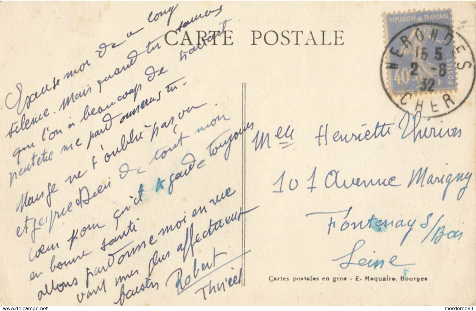 18 / CPA / NERONDES / Le Chateau De Fontenay , Coté Ouest 1932 - Nérondes