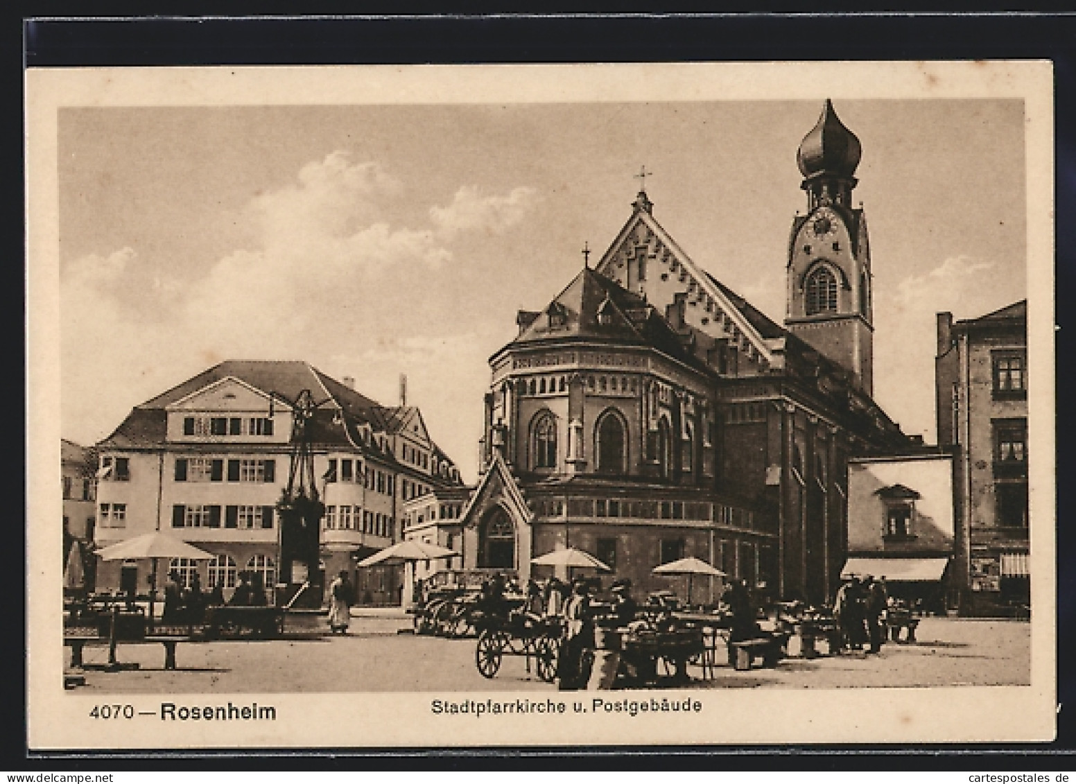 AK Rosenheim, Stadtpfarrkirche Und Postgebäude  - Rosenheim