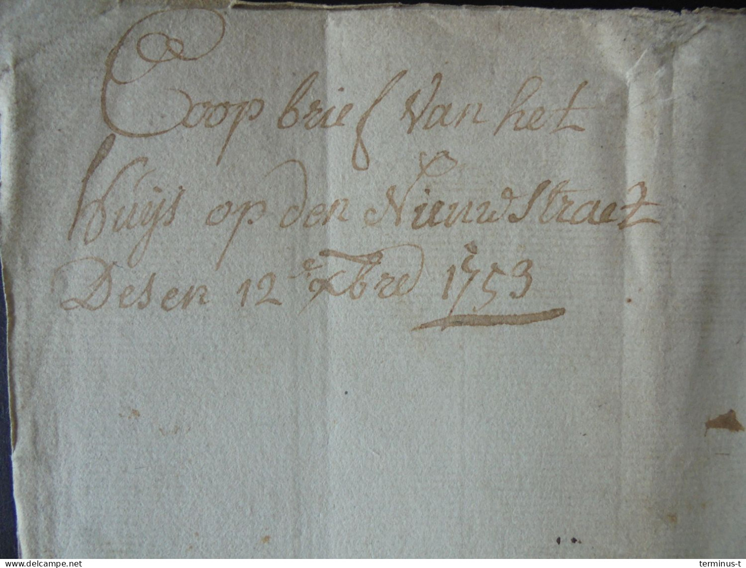 GENT Anno 1753 Verkoopacte. "Coopbrief Van Het Huys Op Den Nieuwstraat Desen 12 Octobre 1753" - Manuscritos