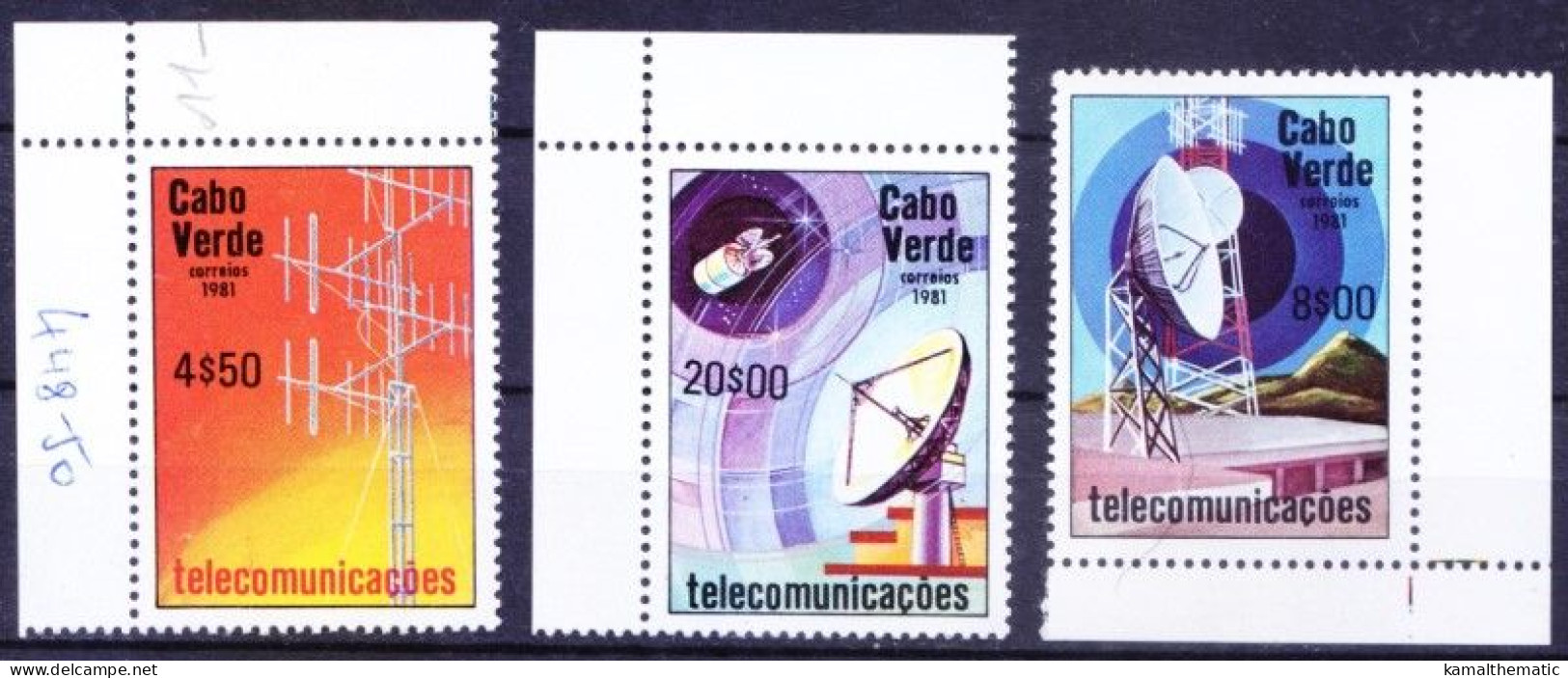 Cape Verde 1981 MNH 3v, Telecommunications, Satellite Dishes - Telekom