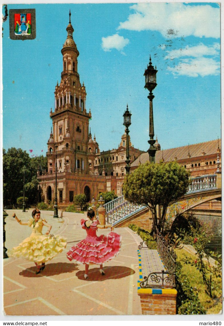 SEVILLA   PLAZA  DE  ESPAGNA  BAILLANDO  SEVILLANAS             (VIAGGIATA) - Sevilla