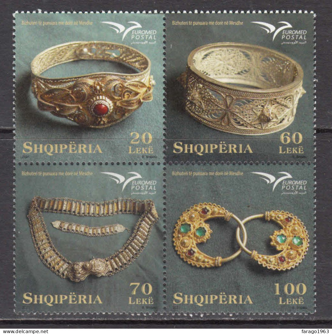 2021 Albania Jewellery Euromed JOINT ISSUE Complete Block Of 4 MNH - Albanien