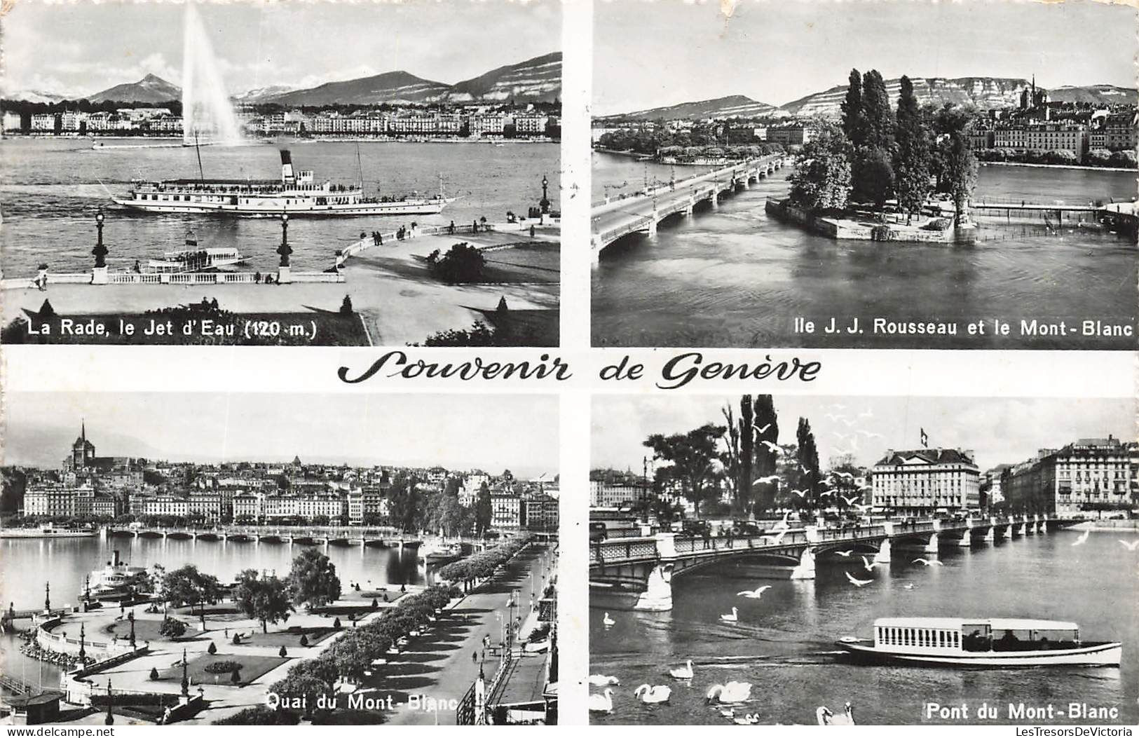 SUISSE - Genève - La Rade - Le Jet D'Eau - J. J. Rousseau Et Le Mont Blanc - Pont - Quai - Carte Postale - Genève