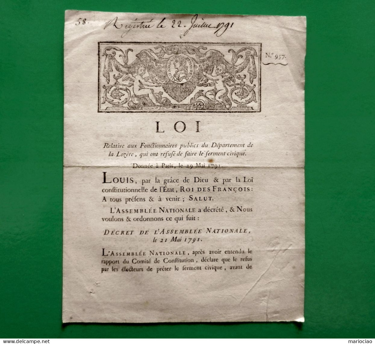 D-FR Révolution 1791 Fonctionnaires Publics De La LOZERE Qui Ont Refusé De Faire Le Serment Civique - Documents Historiques