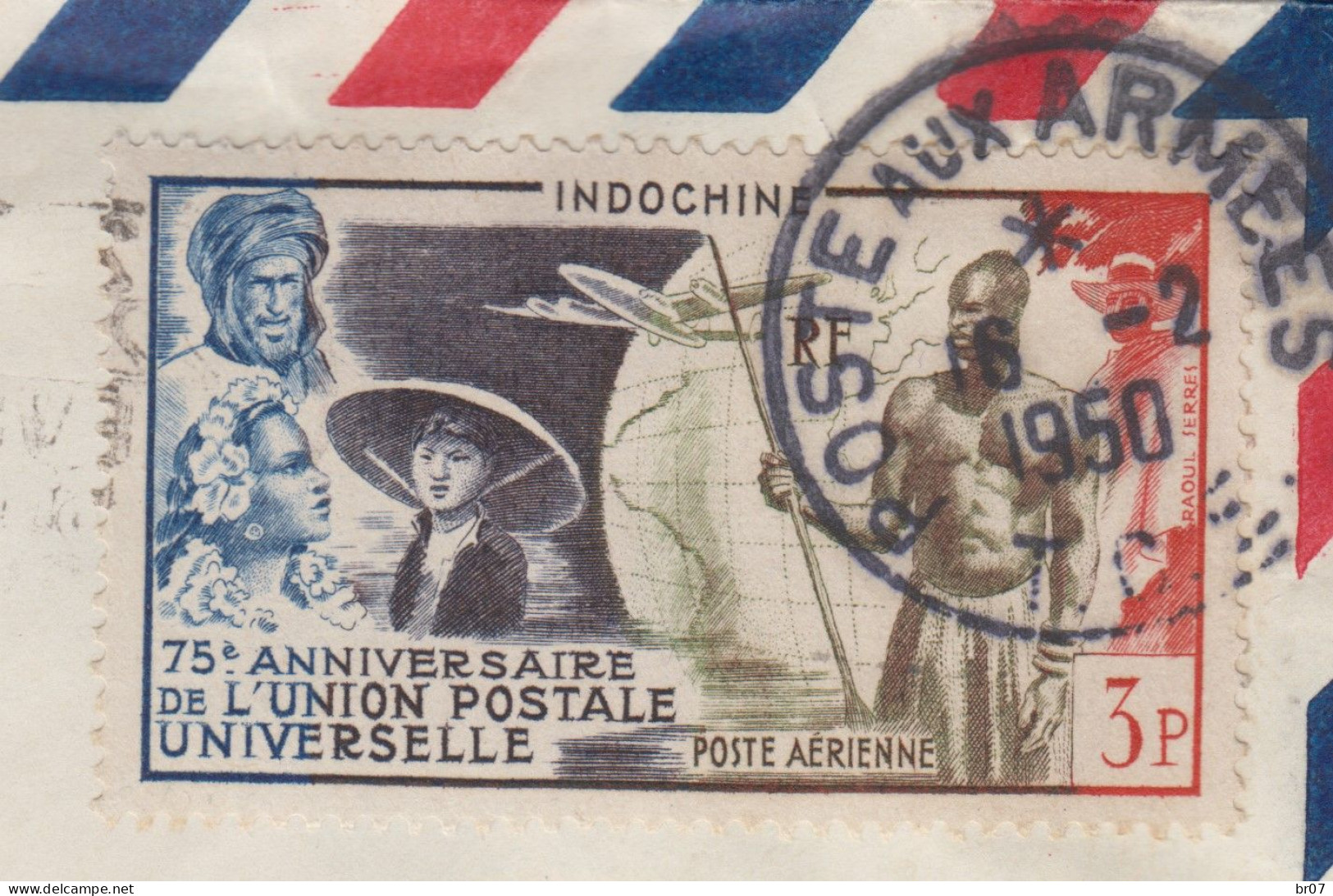 INDOCHINE ENV LAC 1950 TIMBRE POSTE AERIENNE OBLIT POSTE AUX ARMEES T.O.E SAIGON INDOCHINE => ALGERIE CONSTANTINE - Lettres & Documents