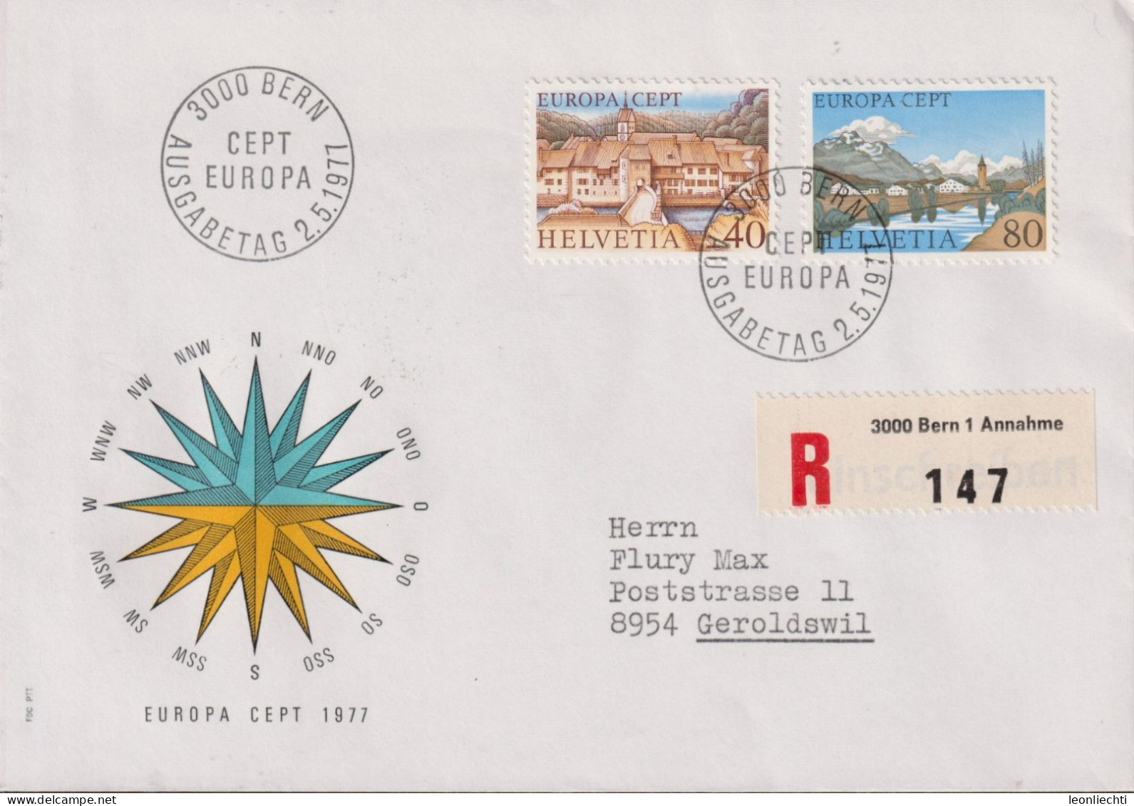 1977 Schweiz R-Brief, Zum:CH 589+590, Mi:CH 1094+1095, EUROPA, St. Ursanne + Sils Baselgia - Lettres & Documents