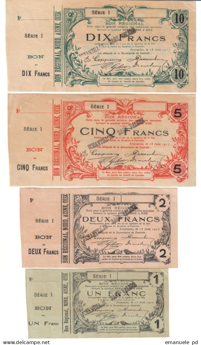 4 Echantillons / Specimen Bon Regional NORD, AISNE, OISE (French Local Banknotes WWI) - Bons & Nécessité