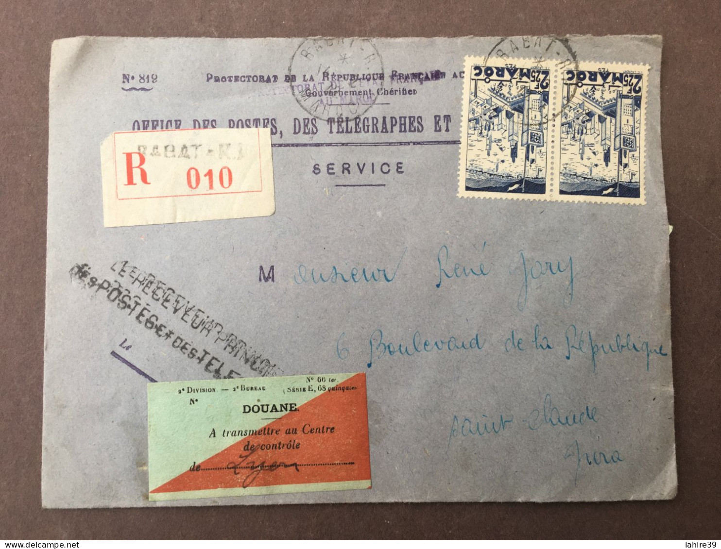 Enveloppe Timbrée / Recommandée / Rabat / Protectorat Du Maroc / Douanes / Taxes - 1900 – 1949