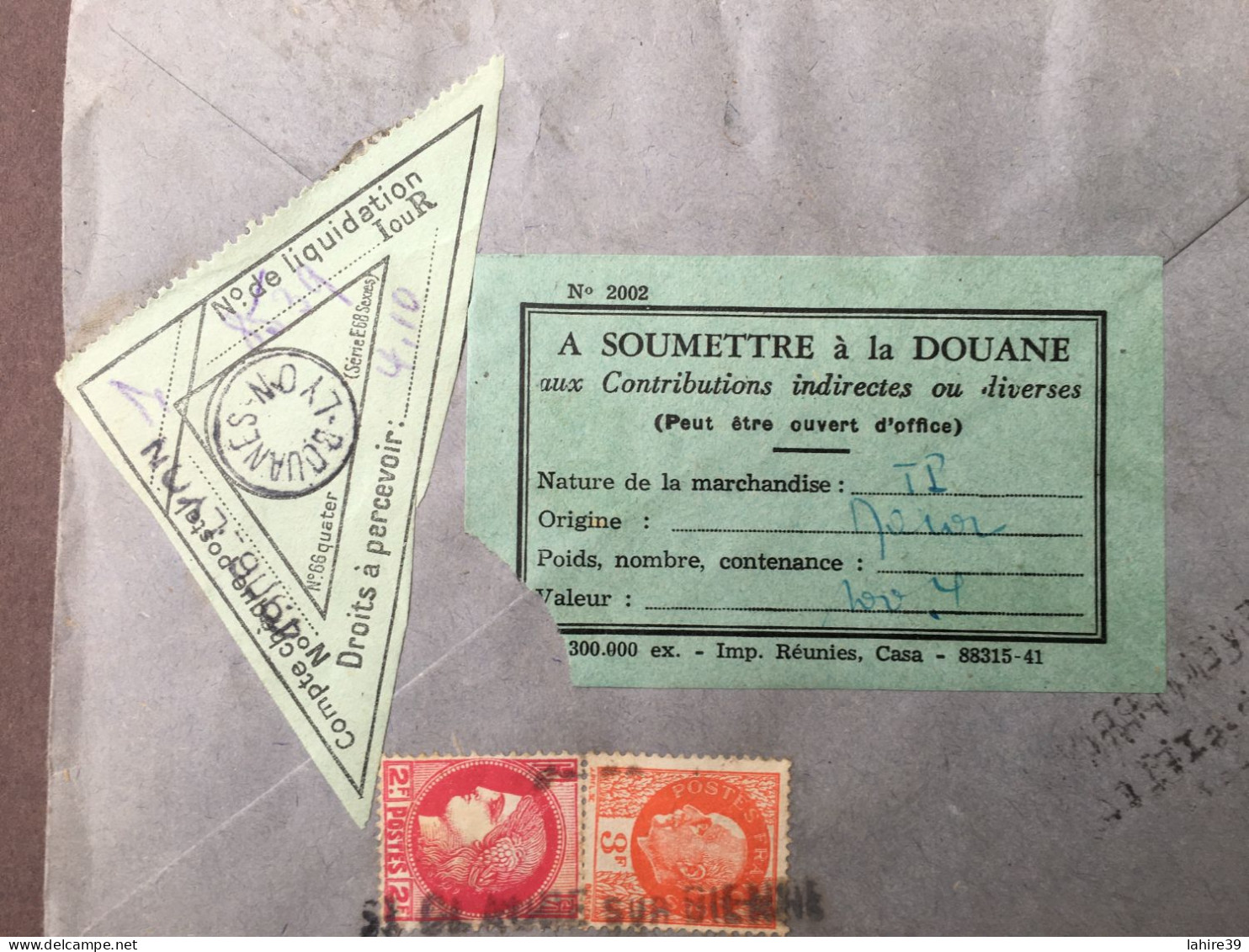 Enveloppe timbrée / Recommandée / Rabat / Protectorat du Maroc / Douanes / Taxes
