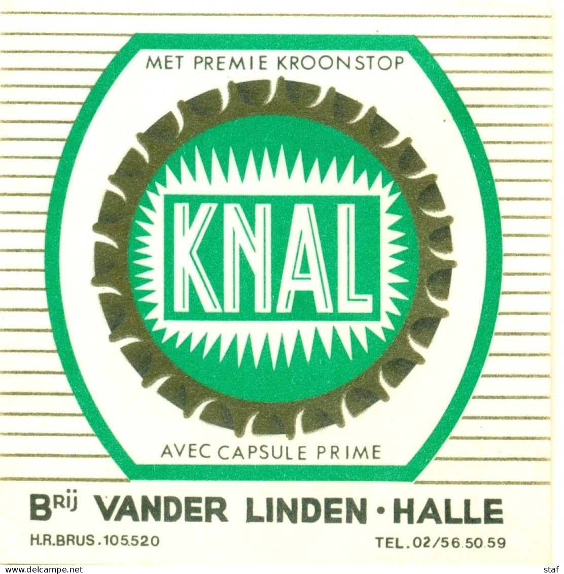 Oud Etiket Bier Knal - Brouwerij / Brasserie Van Der Linden Te Halle - Cerveza
