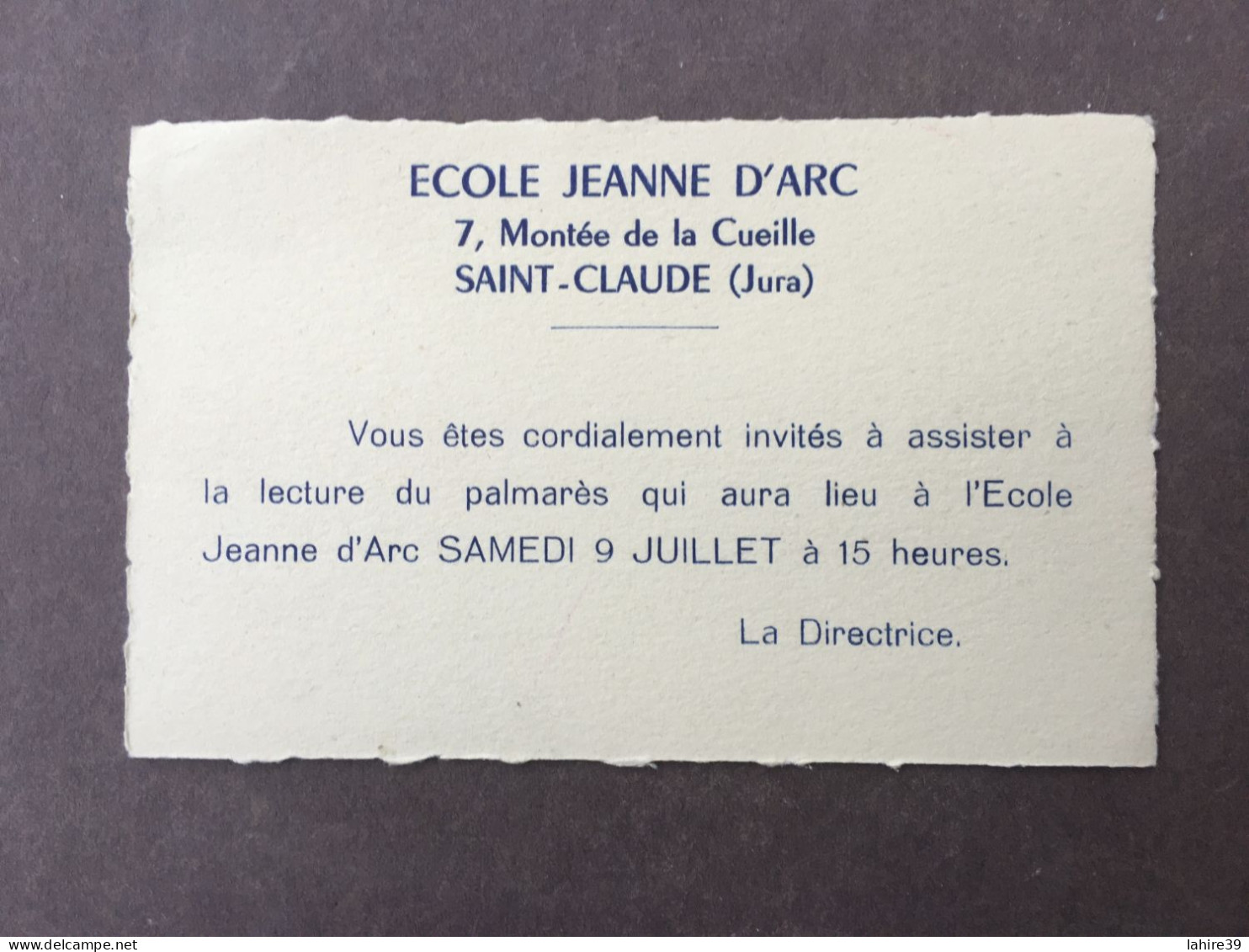 Carte De Visite / Ecole Jeanne D'Arc / Saint Claude / Jura / 39 - Visiting Cards