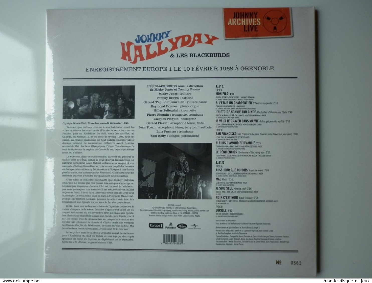 Johnny Hallyday Album Double 33Tours Vinyles Grenoble 10 Février 1968 - Other - French Music