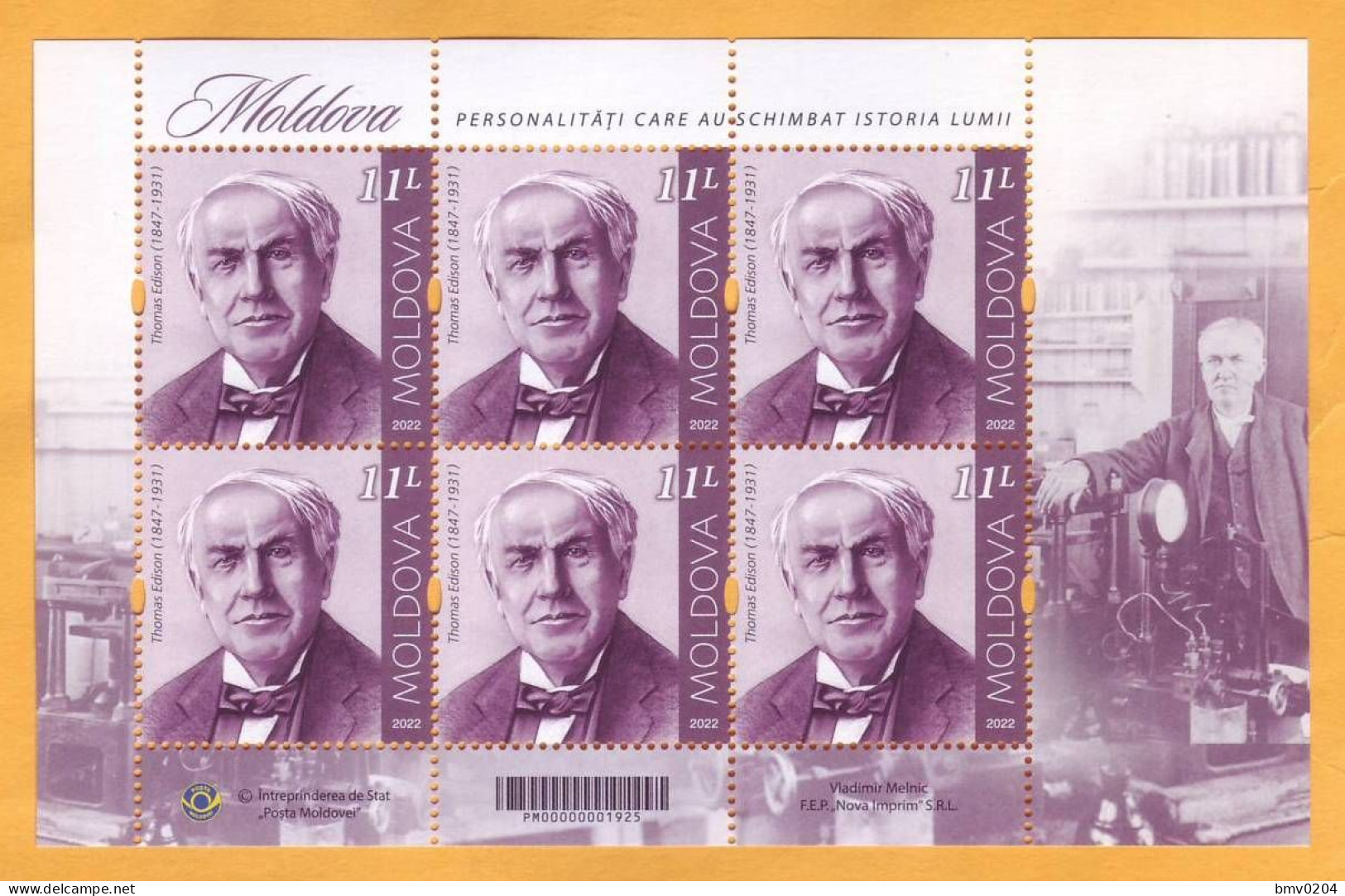 2022  Moldova Personalities Who Changed The World History 175 Thomas Edison (1847-1931), American Inventor Sheet Mint - Moldavia