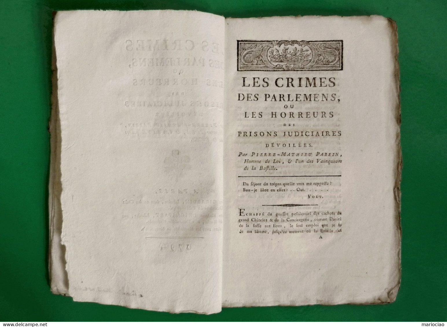 D-FR Révolution 1791 Les Crimes Des Parlemens, Ou Les Horreurs Des Prisons Judiciaires Pierre-Mathieu Parein - Documents Historiques