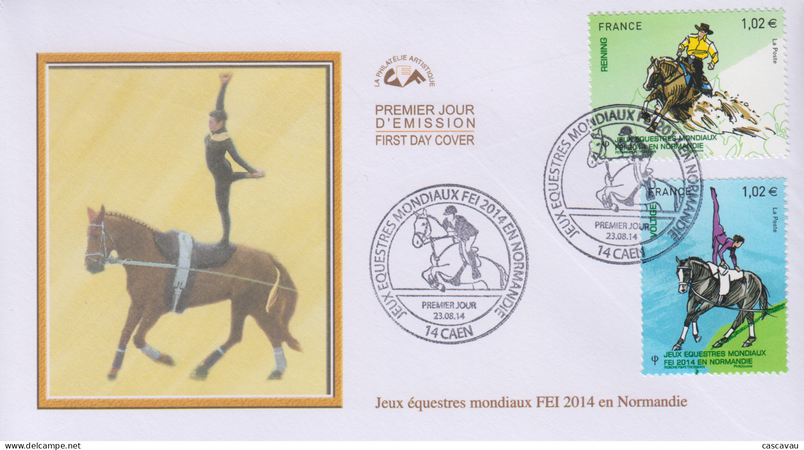 Enveloppe  FDC   1er   Jour    FRANCE   Jeux   Equestres   Mondiaux   En   Normandie   CAEN    2014 - 2010-2019