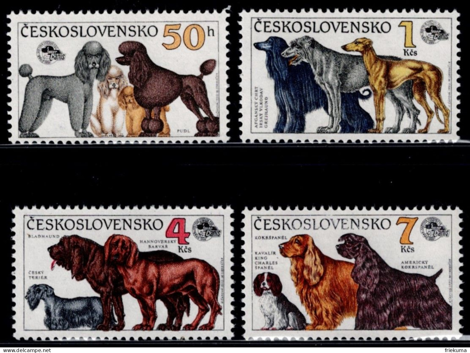 Czechoslovakia 1990, Dogs: Poodle, Afghan, Irish Setter, Greyhound, Terrier, Bloodhound, Etc., MiNr. 3055-3058 - Honden