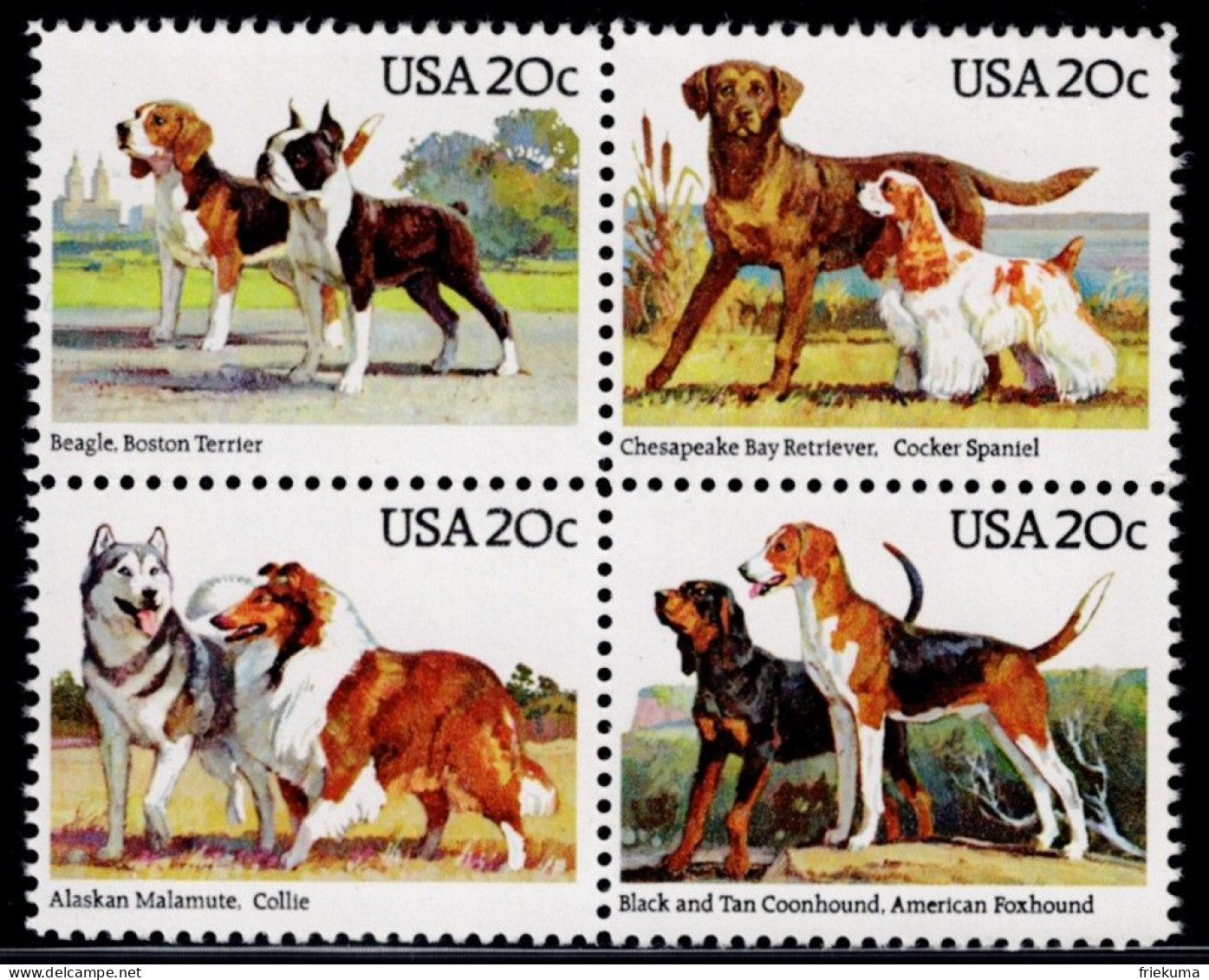 USA 1984, Dogs: Beagle, Boston Terrier, Chesapeake Bay Retriever, Cocker Spaniel, Collie, Etc., MiNr. 1708-1711 - Dogs
