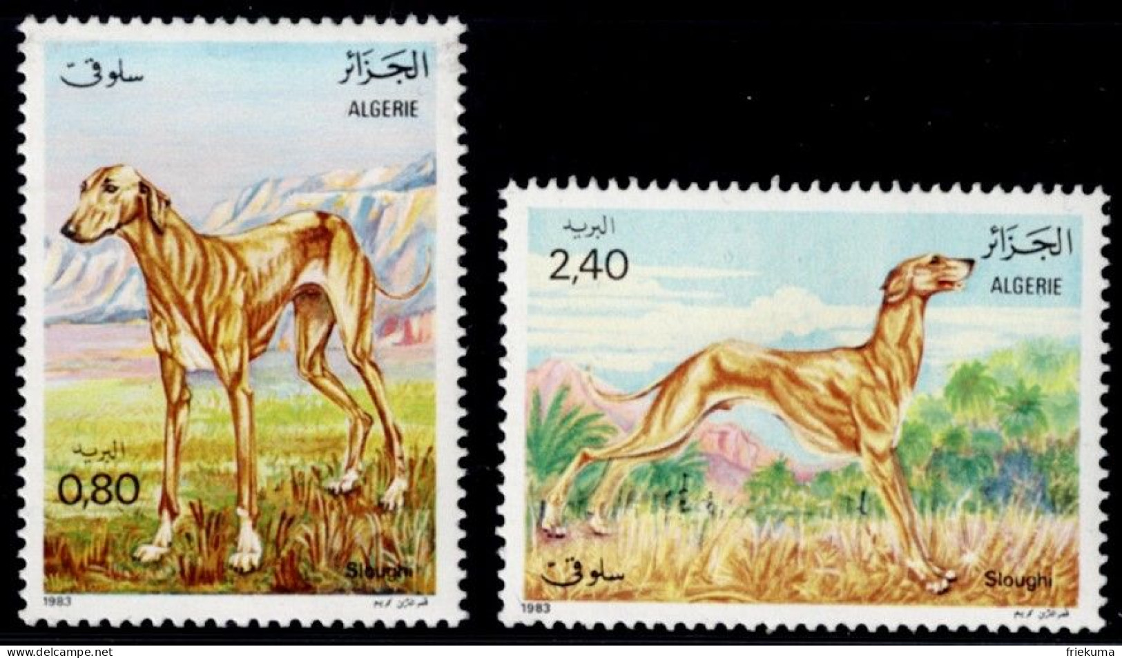 Algérie /Algeria 1983, Hunde/Chiens/Dogs: Slughi (lévrier Arabe)/Slughi (Arabian Greyhound), MiNr. 838-839 - Hunde