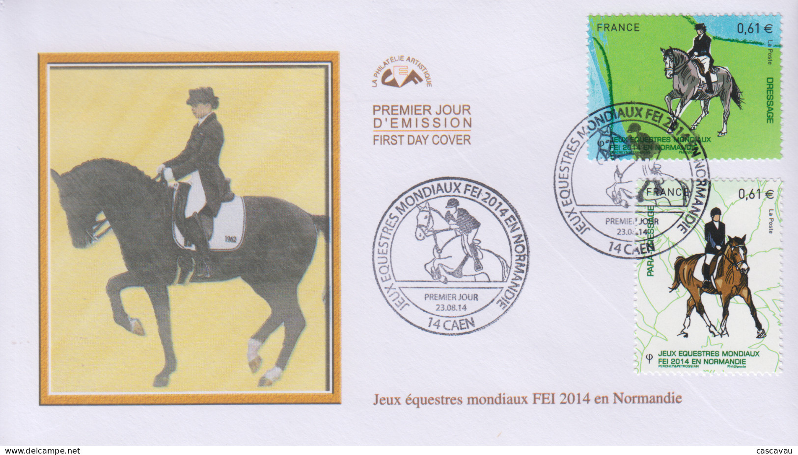 Enveloppe  FDC   1er   Jour    FRANCE   Jeux   Equestres   Mondiaux   En   Normandie   CAEN    2014 - 2010-2019