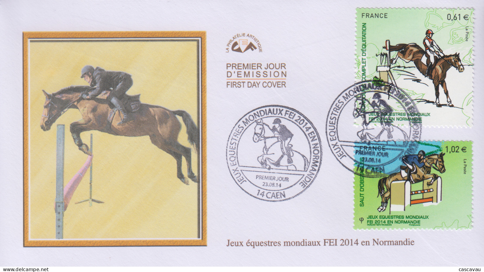 Enveloppe  FDC   1er   Jour    FRANCE   Jeux   Equestres   Mondiaux   En   Normandie   CAEN    2014 - 2010-2019