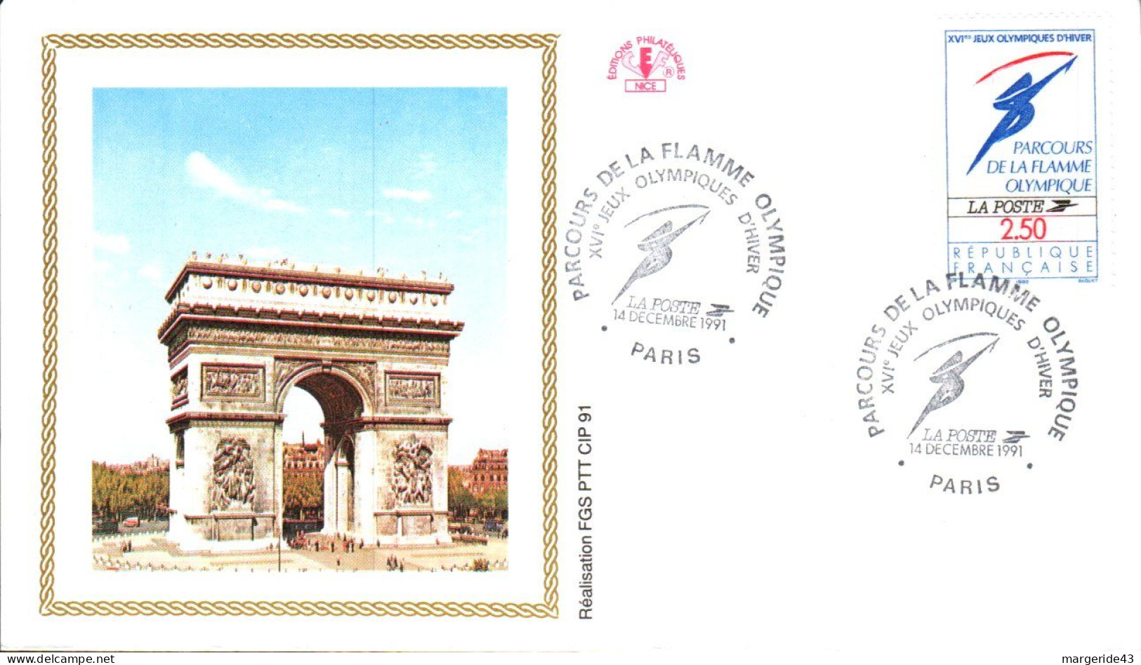 PARCOURS DE LA FLAMME OLYMPIQUE PARIS 1991 - Gedenkstempel