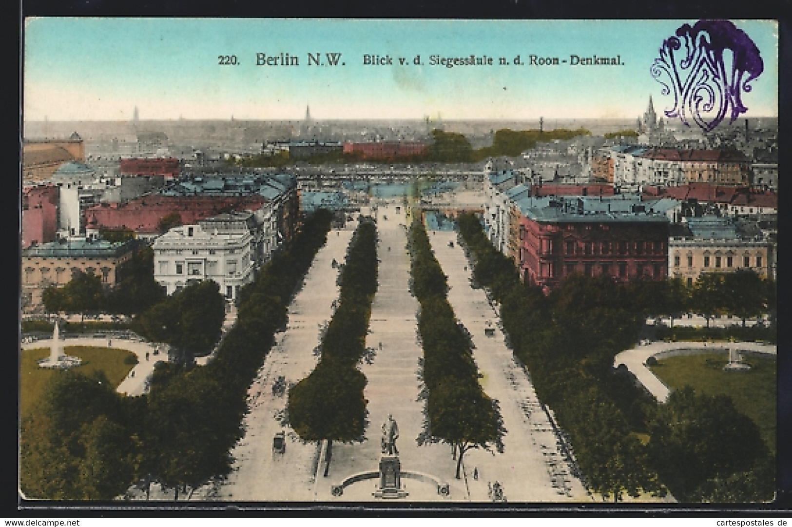 AK Berlin-Tiergarten, Blick Von Der Siegessäule Auf Roon-Denkmal  - Tiergarten