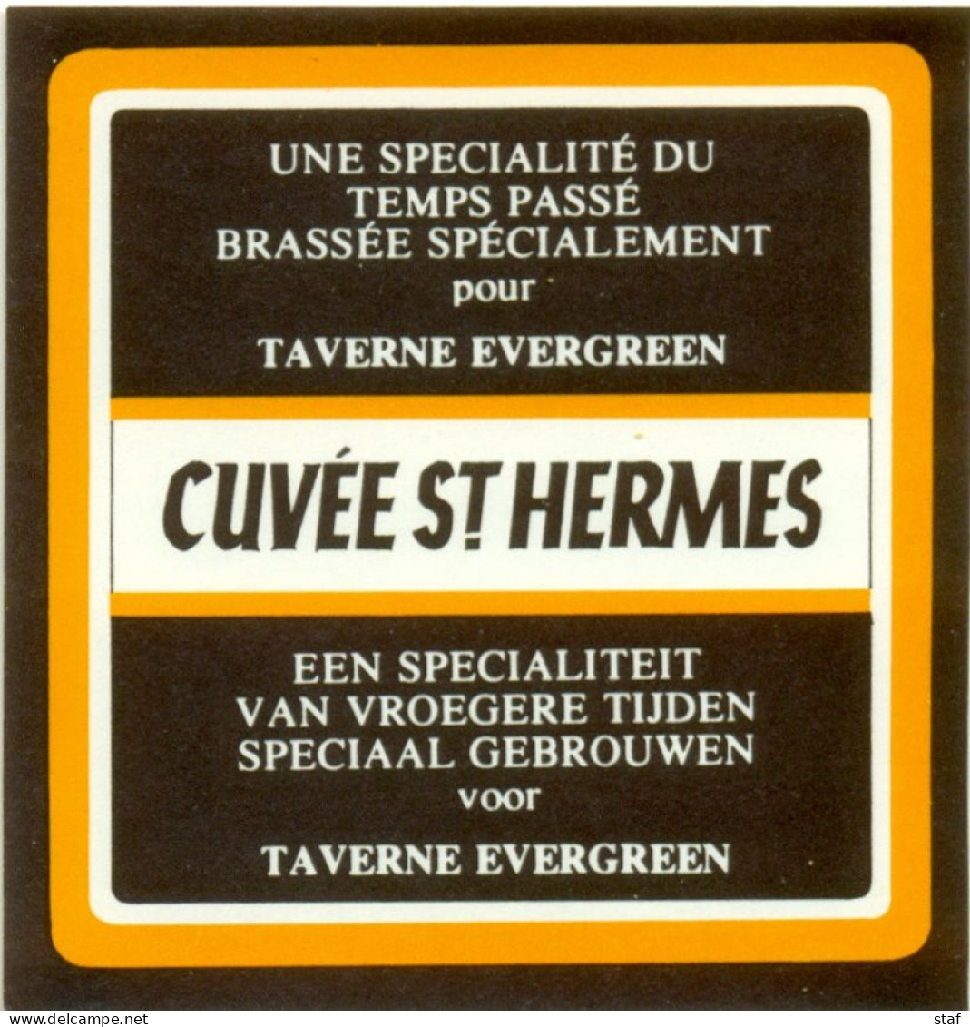 Oud Etiket Bier Cuvée St. Hermes Gebrouwd Voor Taverne Evergreen - Brouwerij / Brasserie Van Der Linden Te Halle - Bier