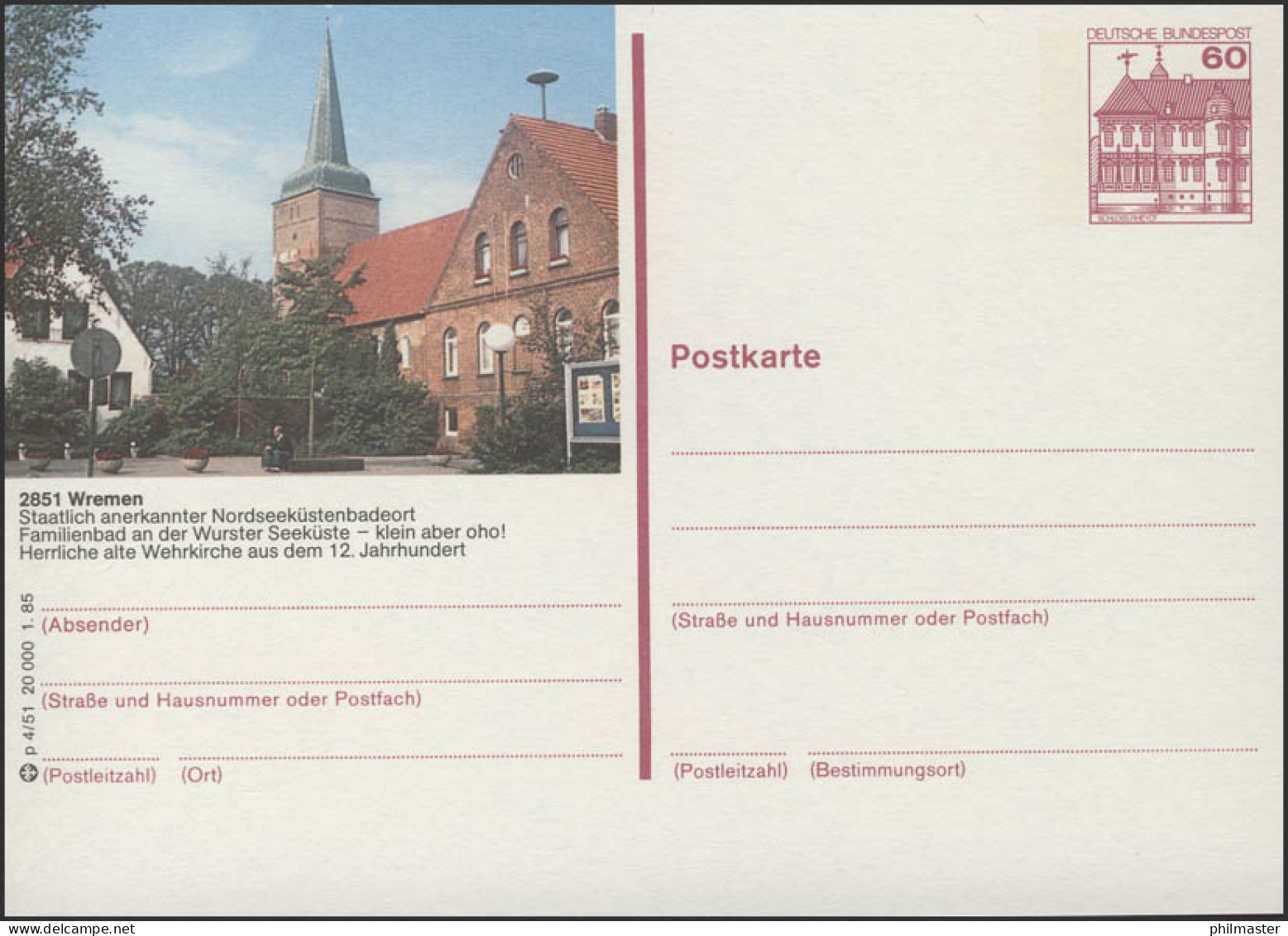 P138-p4/051 2851 Wremen - Alte Wehrkirche ** - Cartes Postales Illustrées - Neuves