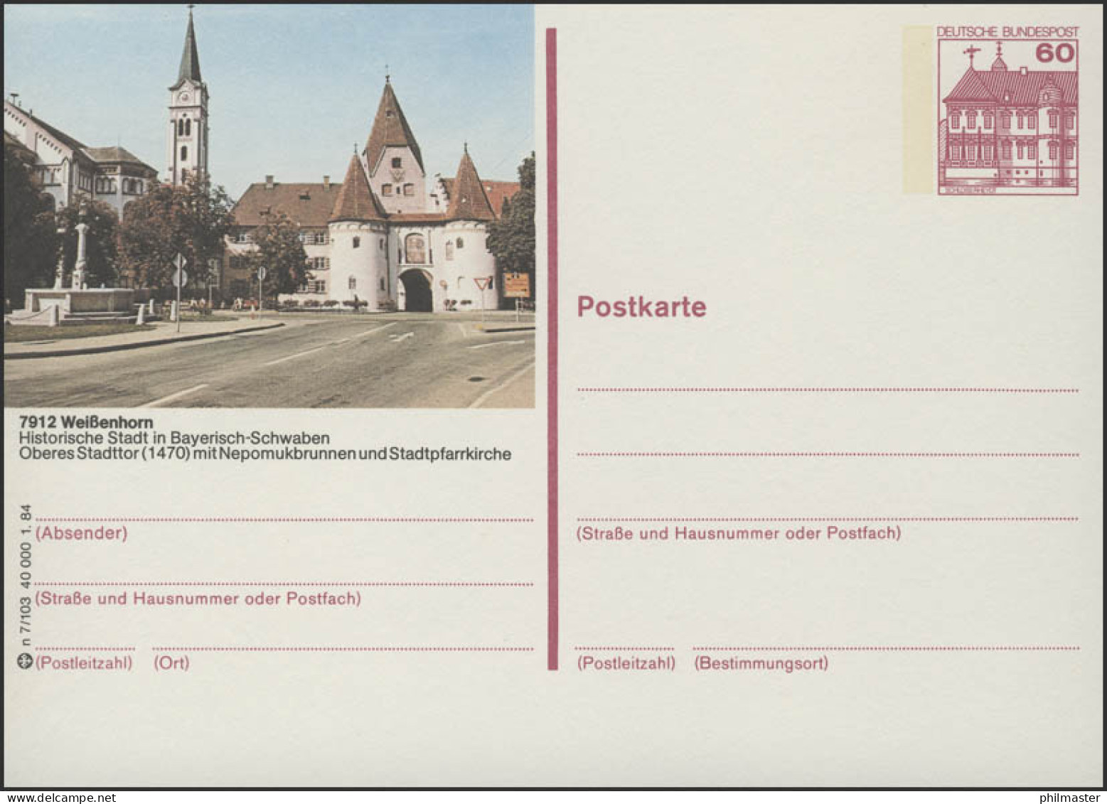 P138-n7/103 7912 Weißenhorn - Stadtor Nepomukbrunnen ** - Cartoline Illustrate - Nuovi