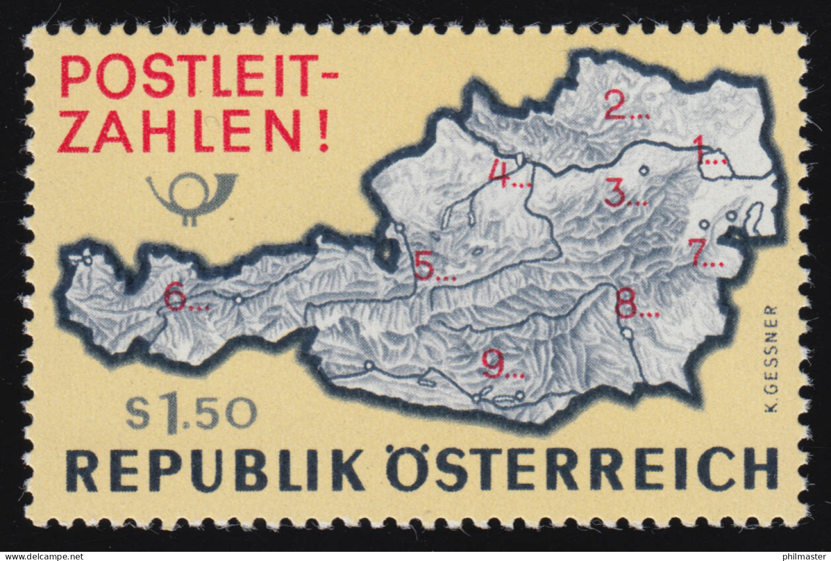 1201 Einführung Postleizahlen, Landkarte Österr. Mit Leitzonen, 1.50 S,  ** - Nuovi