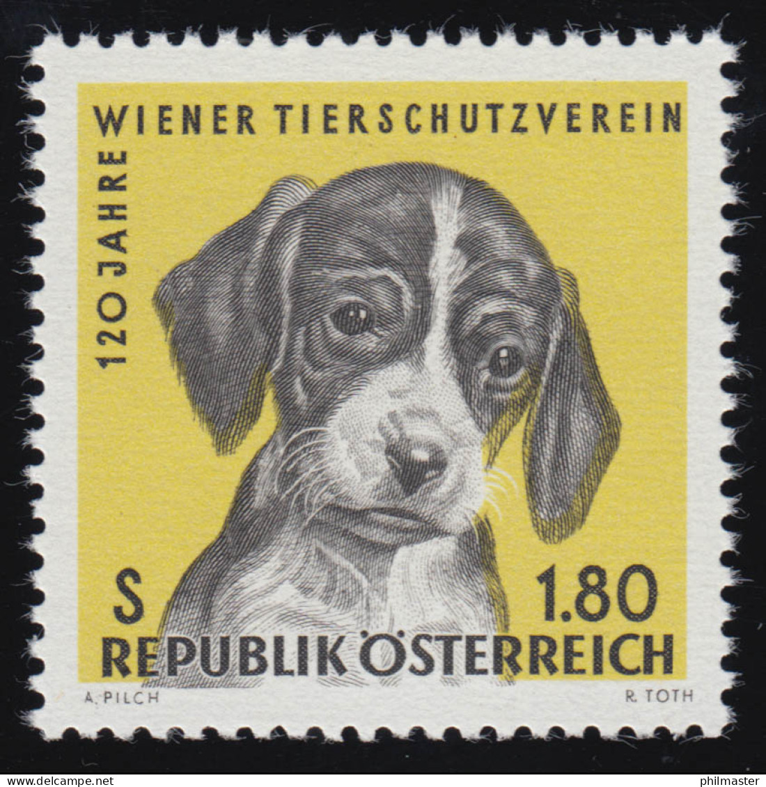 1208 120 J. Wiener Tierschutzverein, Kopf Englischer Fuchshund, 1.80 S,  ** - Ongebruikt