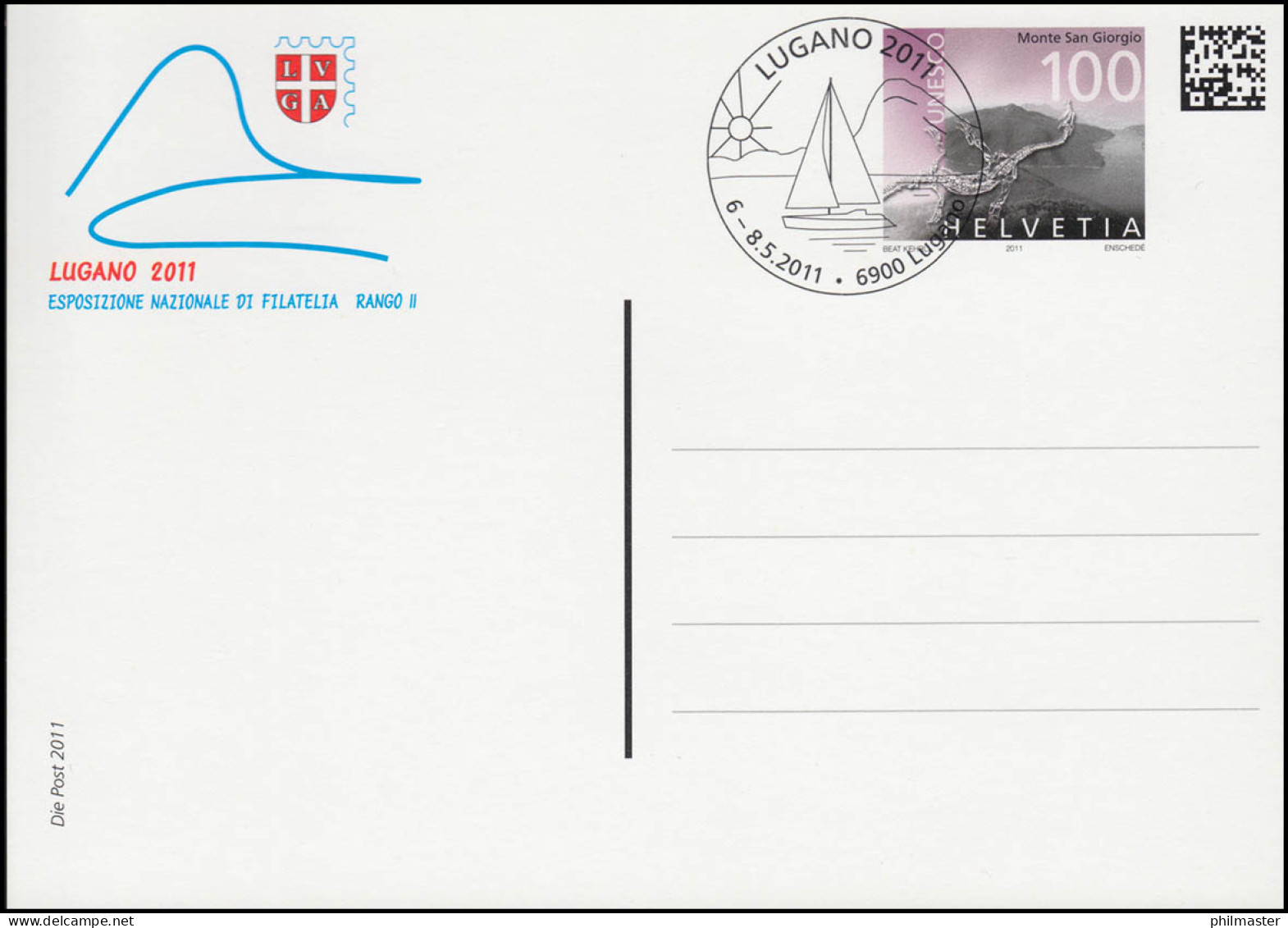 Schweiz Postkarte P 342 Briefmarkenausstellung LUGANO 2011, ESSt LUGANO - Postwaardestukken