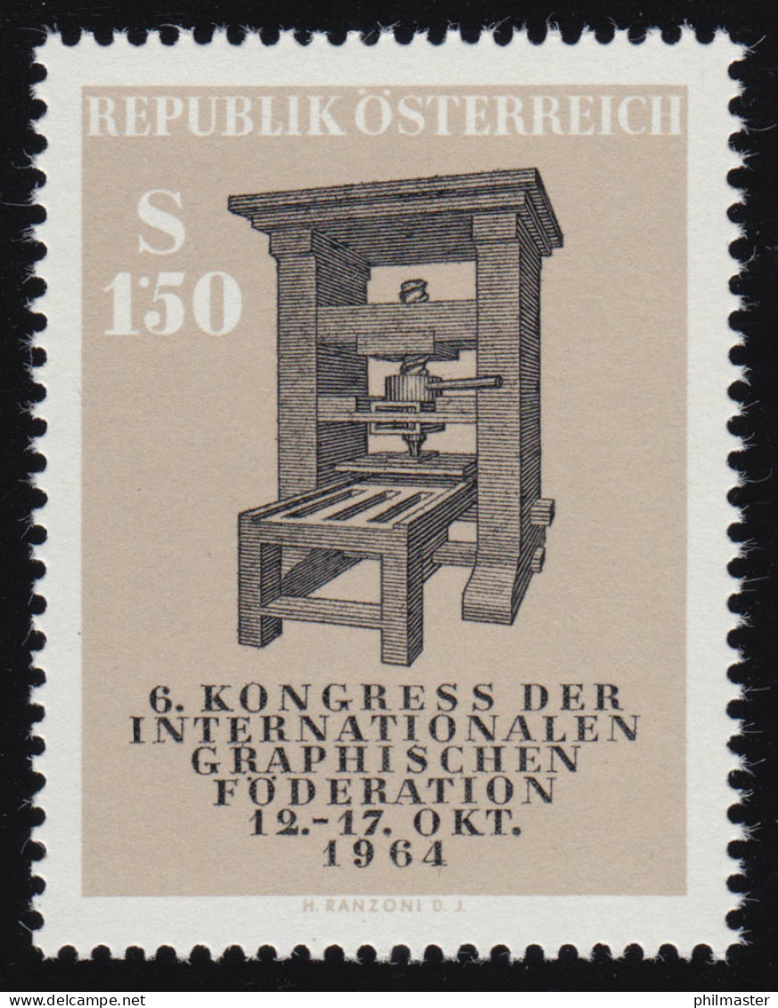1175 Kongr. Int. Graphisch. Föderation, Alte Druckerpresse, Inschrift, 1.50 S ** - Ongebruikt