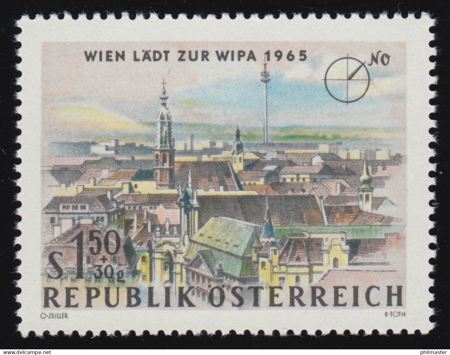 1167 WIPA 1965 Wien, Blick N. NO: Maria Am Gestade + Donauturm 1.50 S + 30 G, ** - Unused Stamps