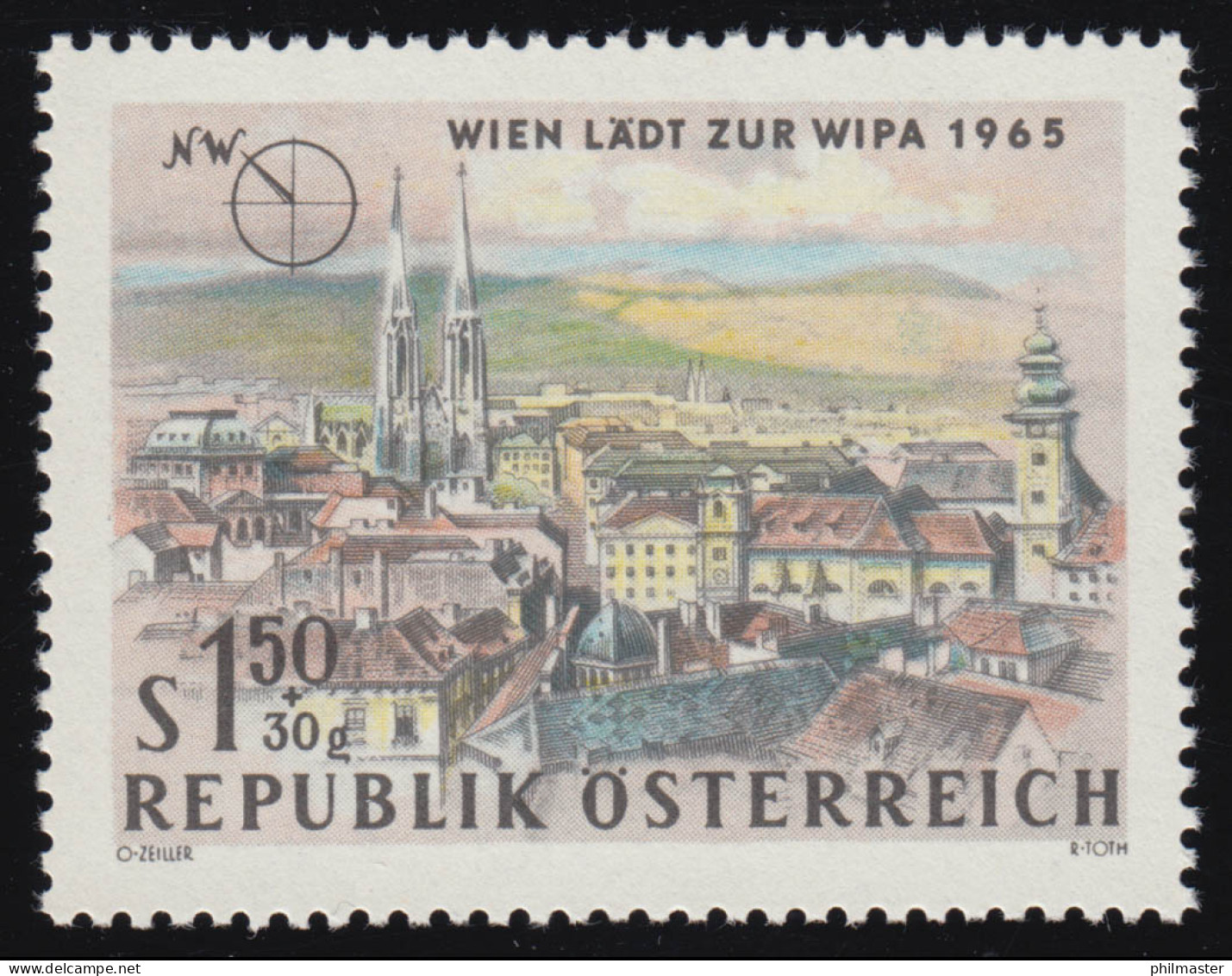 1165 WIPA 1965 Wien, Blick N. NW: Votivkirche + Schottenkirche 1.50 S + 30 G, ** - Ungebraucht